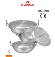 Sonex 6‑8 Round Karahi Set – Metal Finish