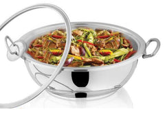 Alpha Stainless Steel Wok/Karahi – Encapsulated Double Bottom with Glass Lid