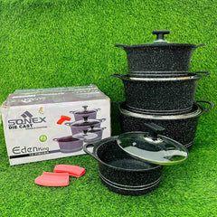 SONEX Eden King 10-Piece Gift Pack – Die-Cast Marble Coating with Glass Lids Black