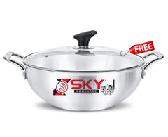 Sky Metal Finish Grooved Karahi – with Glass Lid
