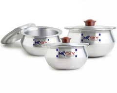 MR. SKY Baby Sipri / Handi Small Metal Finish Cookware (3 Pcs with Lids)