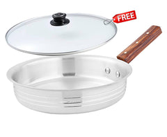 SKY Fry Pan with Glass Lid Metal Finish Grooved