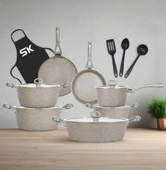 SK Signature Set 16pcs Marble Coating Non-Stick-Beige