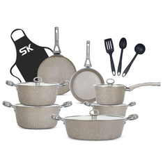 SK Signature Set 16pcs Marble Coating Non-Stick-Beige