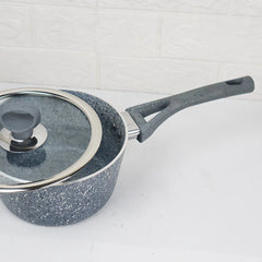 18cm Non Stick Marble Coated Signature Sauce Pan – Grey | Premium Cooking Pot - Kingbazar.pk