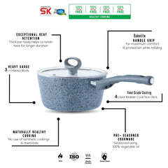 18cm Non Stick Marble Coated Signature Sauce Pan – Grey | Premium Cooking Pot - Kingbazar.pk
