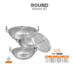 Sonex 6‑8 Round Karahi Set – Metal Finish
