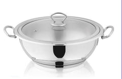 Alpha Stainless Steel Wok/Karahi – Encapsulated Double Bottom with Glass Lid