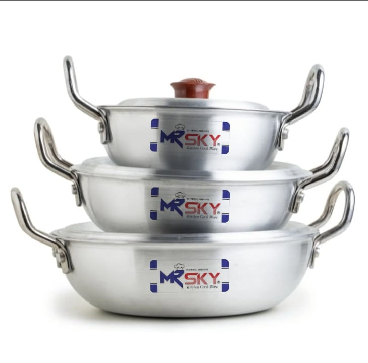 Mr Sky Baby Wok/Karahi Set –Metal Finish, Pack of 3 With Lids
