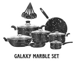 Sonex Non-Stick Galaxy Marble Cookware Set 18 Pcs with Glass Lid