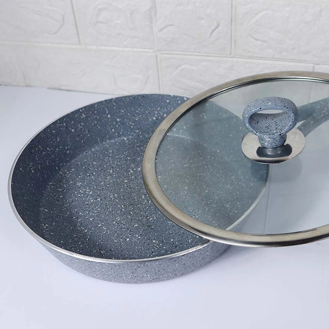 24cm Non Stick Marble Coated Signature Frypan with Glass Lid – Grey | Premium Frying Pan - Kingbazar.pk