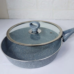 24cm Non Stick Marble Coated Signature Frypan with Glass Lid – Grey | Premium Frying Pan - Kingbazar.pk