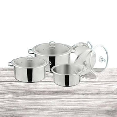 Alpha Stainless Steel 4-in-1 Cookware Set – Double Bottom Handi & Casserole Pots