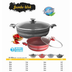 Domestic Non-Stick Marble Wok (Karahi) with Lid