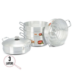 3 Layers Grace Casserole Steamer Set - 30 cm | Multi-Purpose Stainless Steel Steamer - Kingbazar.pk