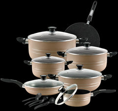 Domestic Wonderchef 19-Piece Marble Coated Non-Stick Gift Set Beige
