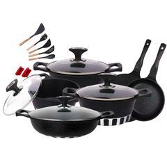 RK Cresta 17 Pcs Die-Cast Cookware Gift Pack Black