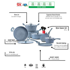 SK Signature Set 16pcs Marble Coating Non-Stick-GREY