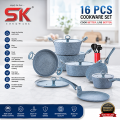 SK Signature Set 16pcs Marble Coating Non-Stick-GREY