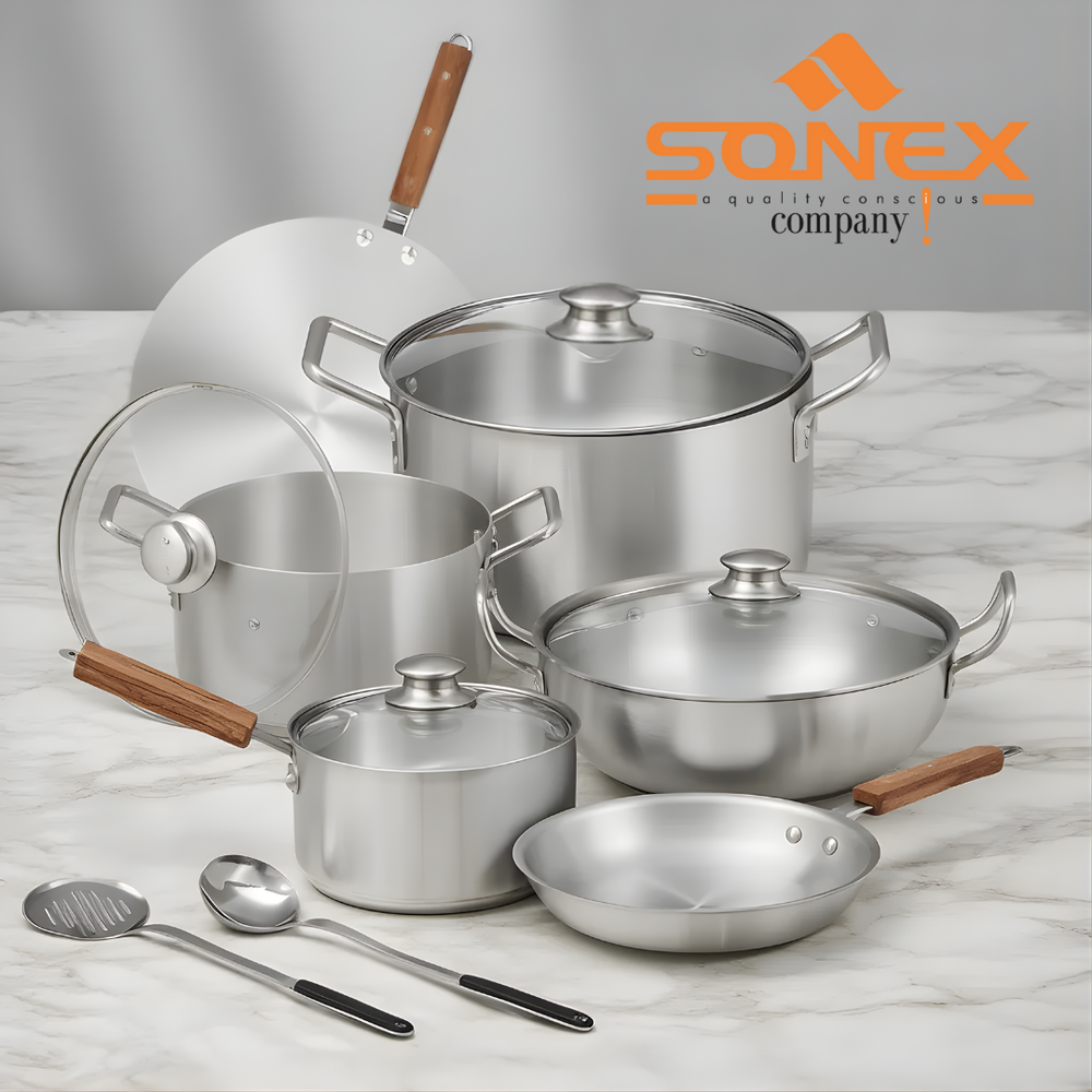 Sonex Royal Metal Finish Cookware Set (12 Pcs) with Glass Lids