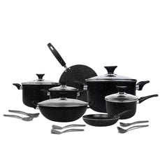 Sonex Non-Stick Galaxy Marble Cookware Set 18 Pcs with Glass Lid