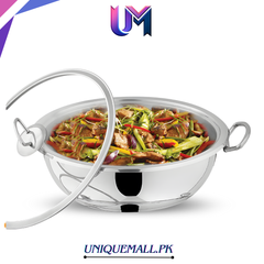 Alpha Stainless Steel Wok/Karahi – Encapsulated Double Bottom with Glass Lid