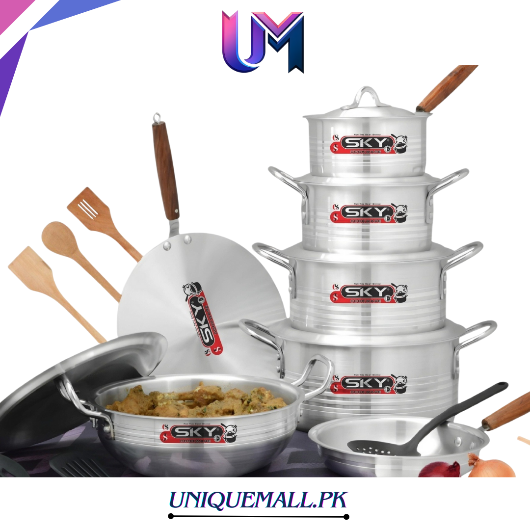 Sky Metal Finish Groozing 15-Pcs Cookware Set – Aluminium