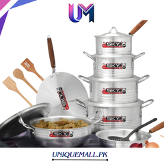 Sky Metal Finish Groozing 15-Pcs Cookware Set – Aluminium