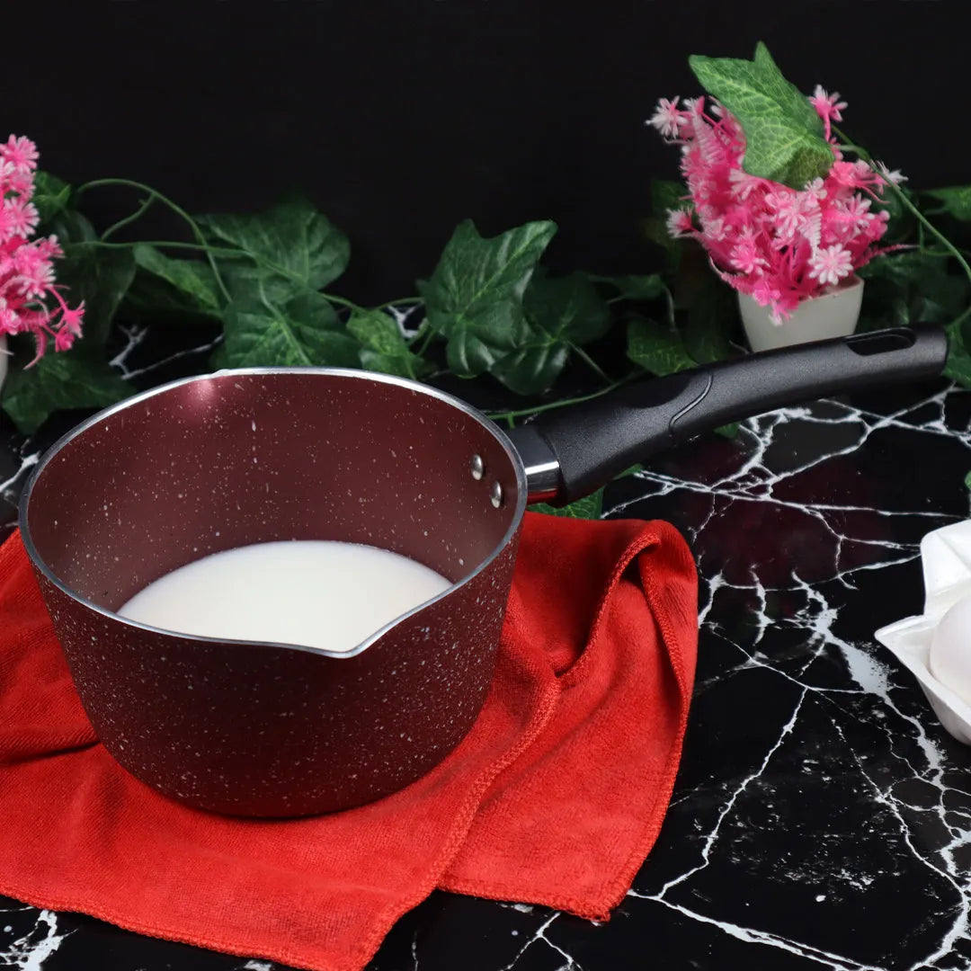 Marble Coated Milk Pan – Maroon | Non Stick Saucepan with Handle - Kingbazar.pk