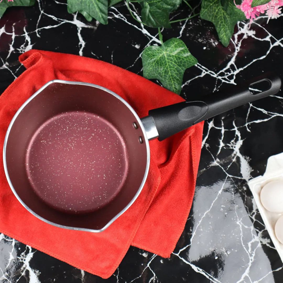 Marble Coated Milk Pan – Maroon | Non Stick Saucepan with Handle - Kingbazar.pk