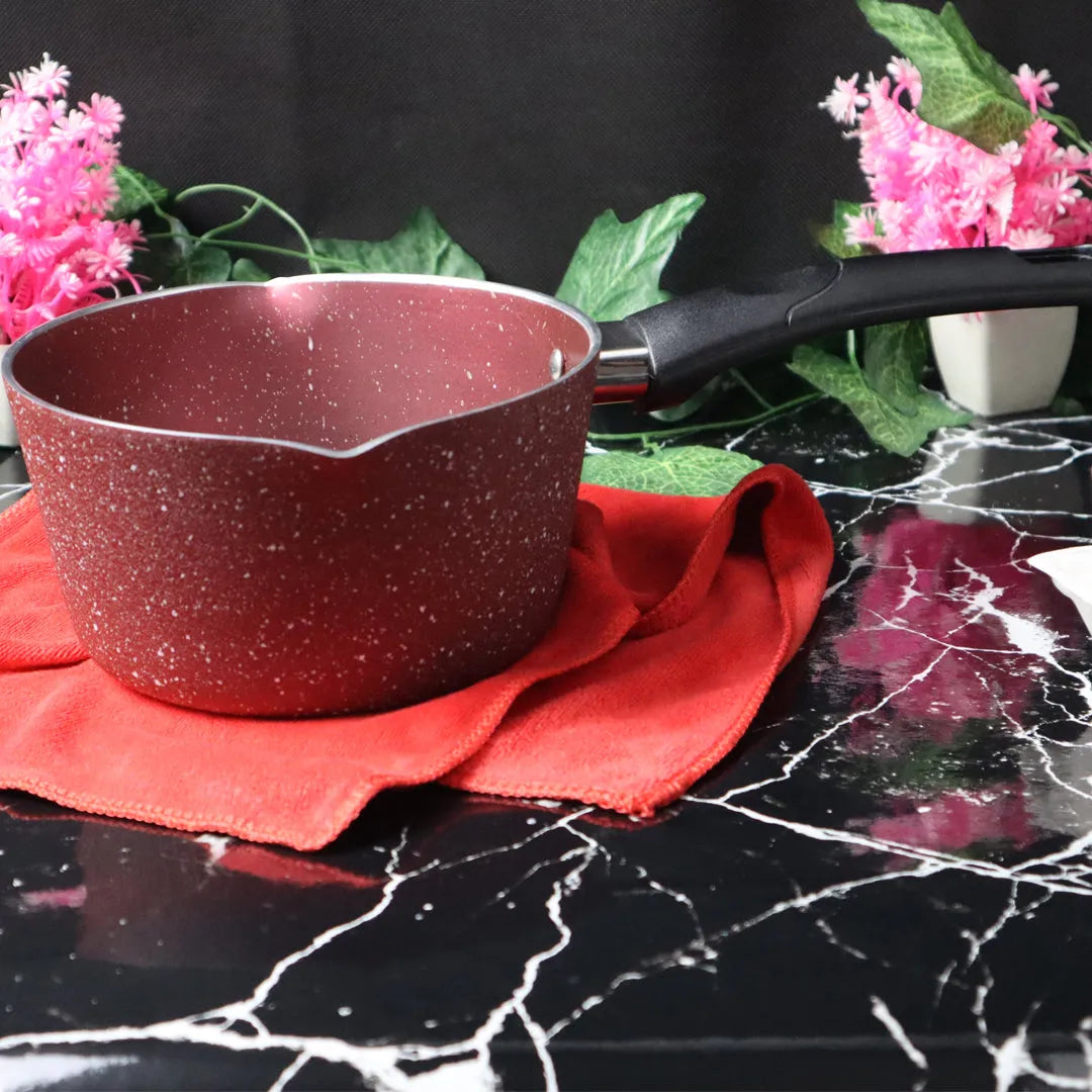 Marble Coated Milk Pan – Maroon | Non Stick Saucepan with Handle - Kingbazar.pk