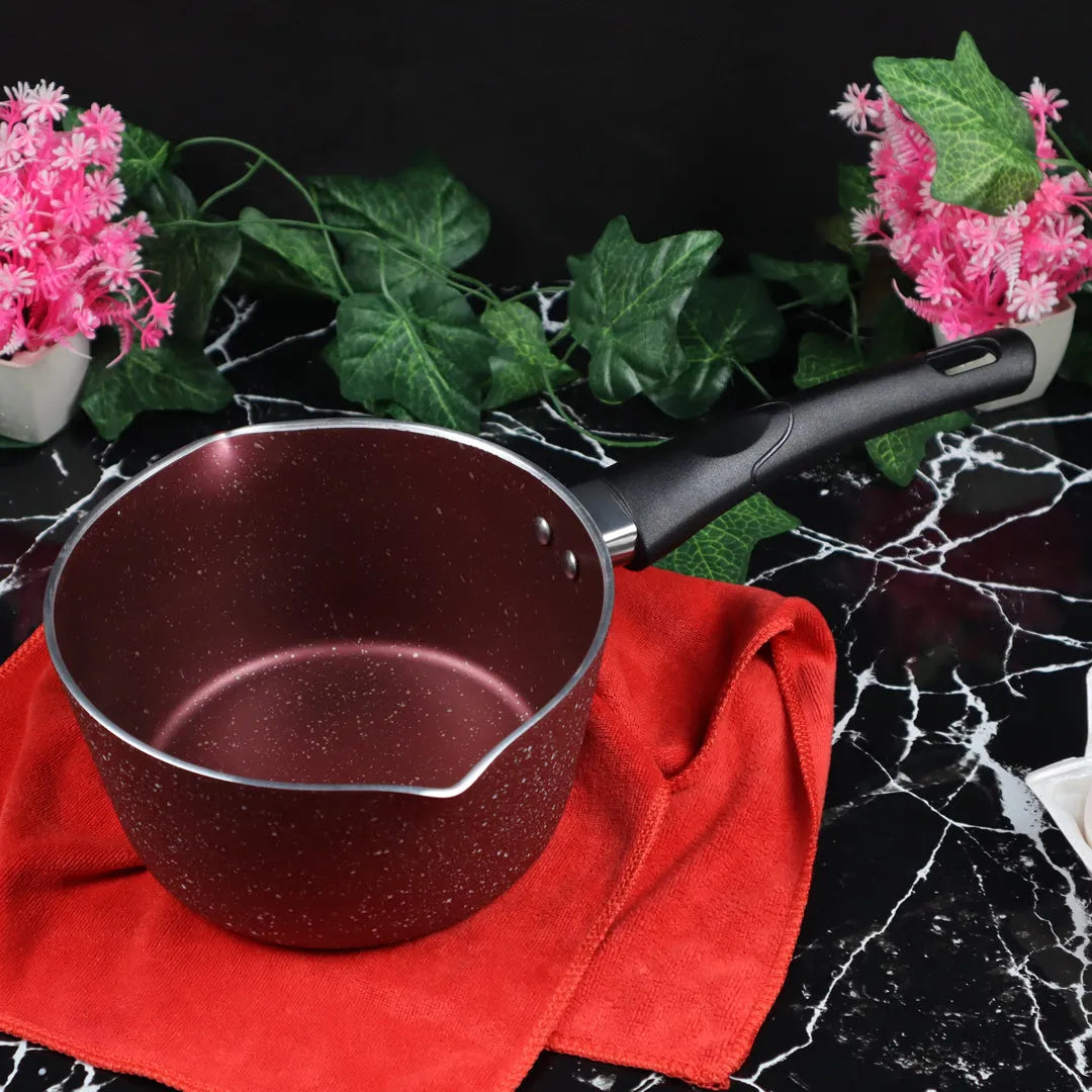 Marble Coated Milk Pan – Maroon | Non Stick Saucepan with Handle - Kingbazar.pk