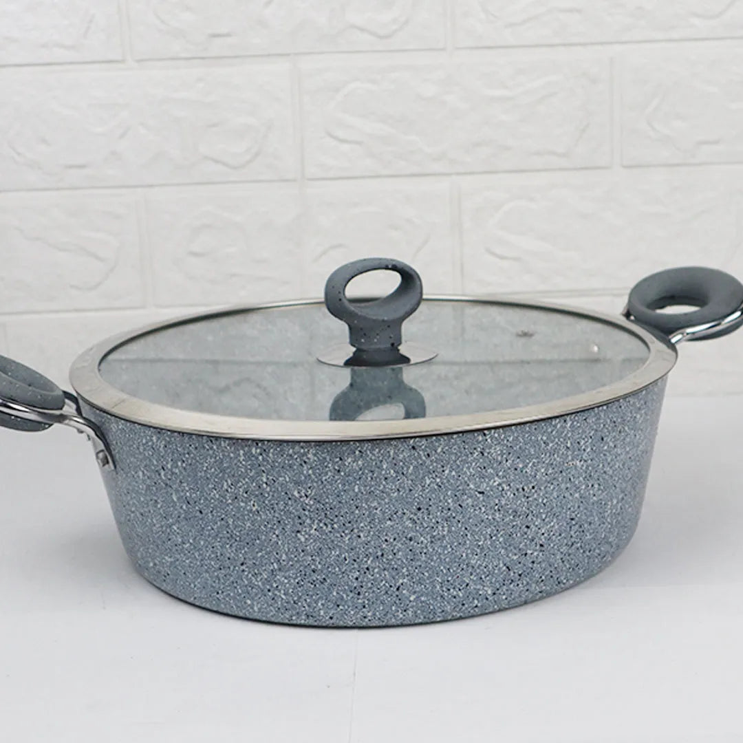 Non Stick Marble Coated Signature Wok (Karahi) – Grey | Premium Deep Frying & Cooking Wok - Kingbazar.pk