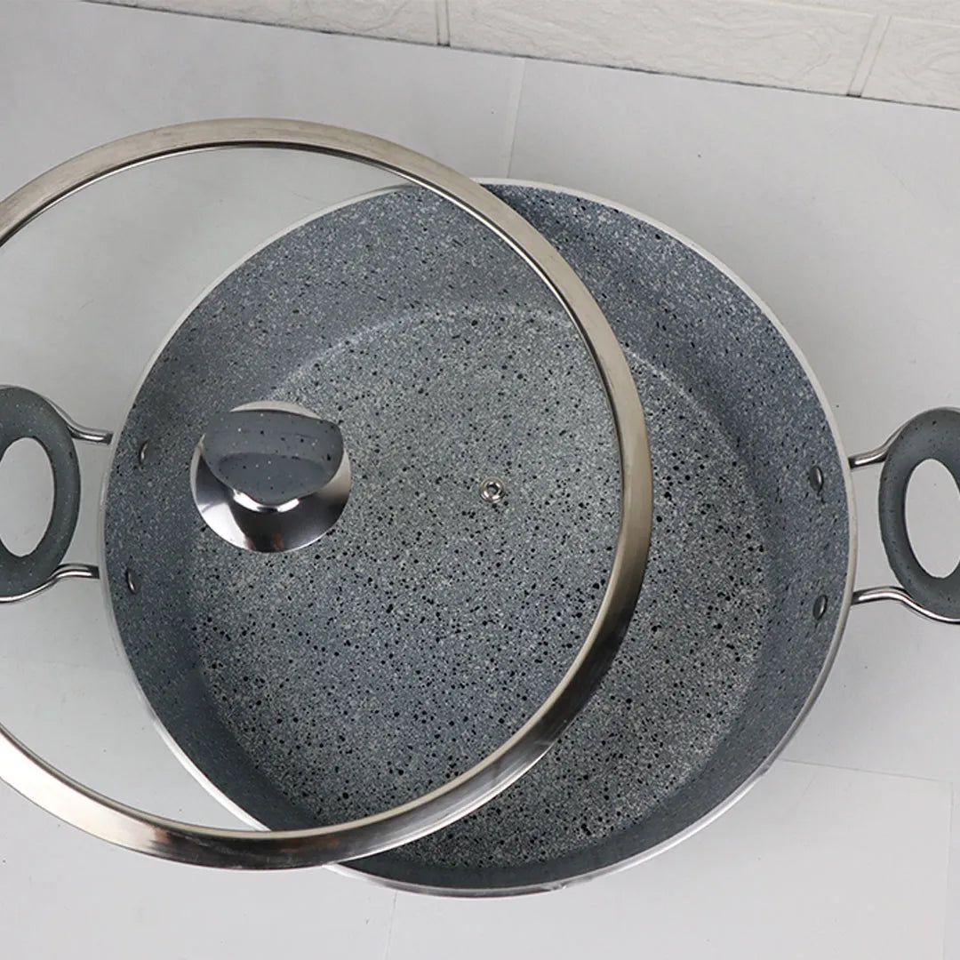 Non Stick Marble Coated Signature Wok (Karahi) – Grey | Premium Deep Frying & Cooking Wok - Kingbazar.pk