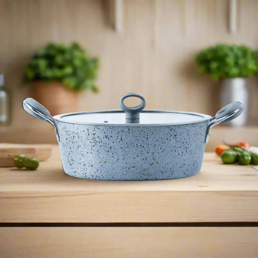Non Stick Marble Coated Signature Wok (Karahi) – Grey | Premium Deep Frying & Cooking Wok - Kingbazar.pk
