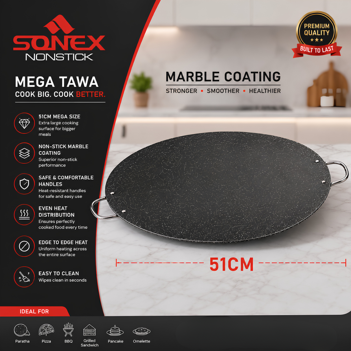 Sonex Mega Tawa Non-Stick 51cm | Extra Big Size