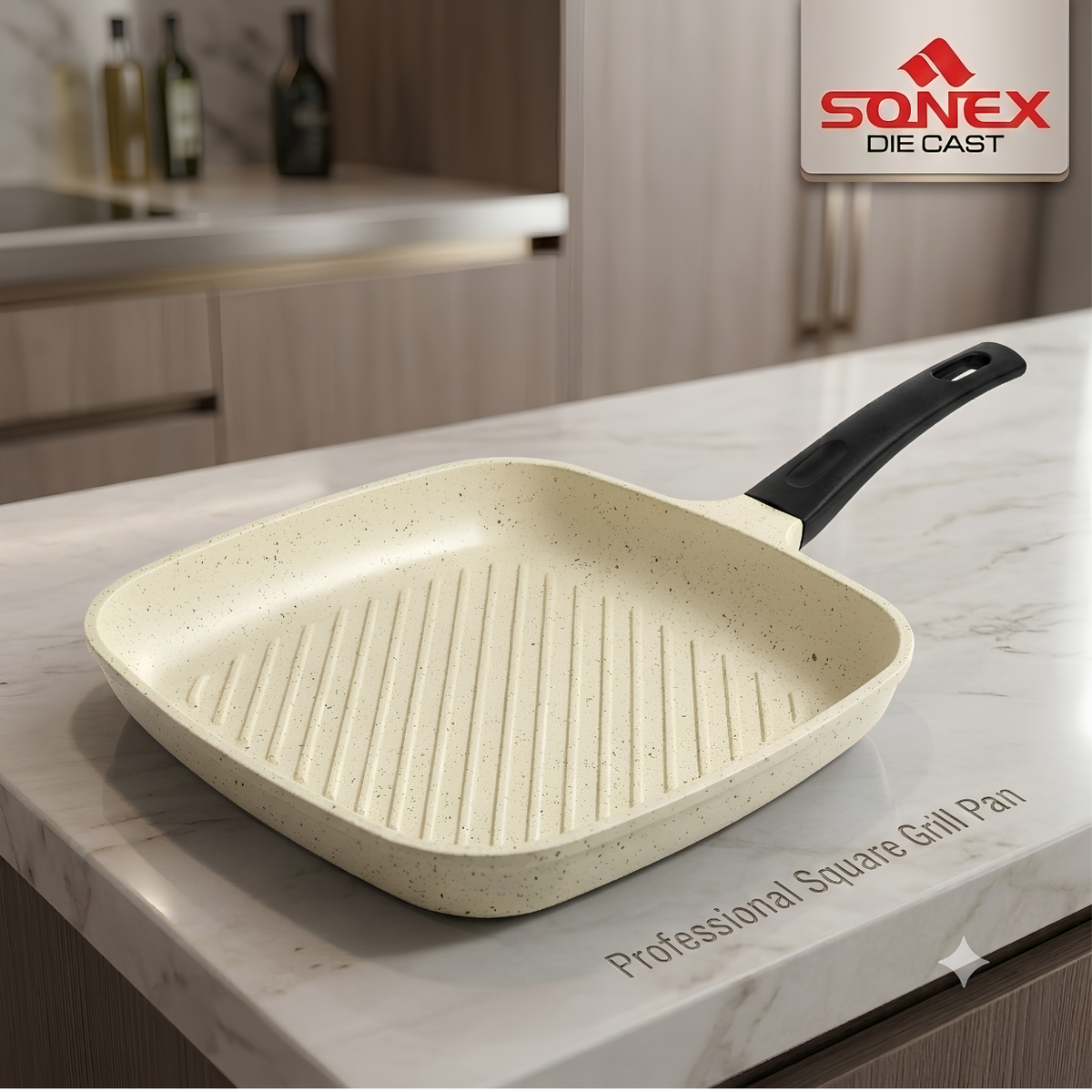 Sonex Die-Cast Eden Grill Pan WHITE 24cm  – Marble Non-Stick