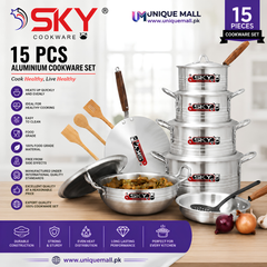 Sky Metal Finish Groozing 15-Pcs Cookware Set – Aluminium
