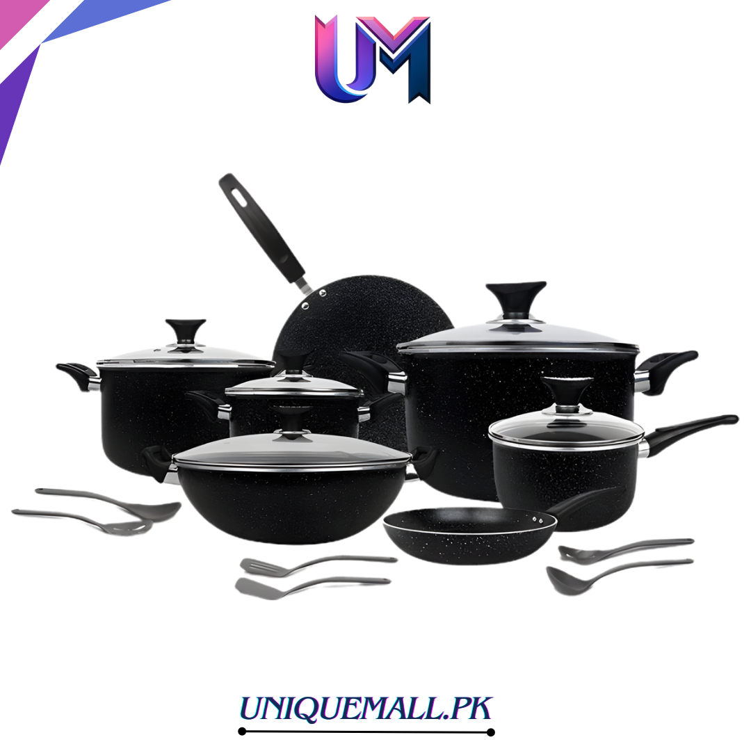 Sonex Non-Stick Galaxy Marble Cookware Set 18 Pcs with Glass Lid