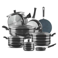 Domestic Stylish 21-Piece Non-Stick Cookware Gift Set Black
