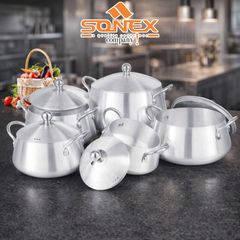 Sonex Omega Set 1-5 – Premium Belly-Shape Metal Finish Cookware Set