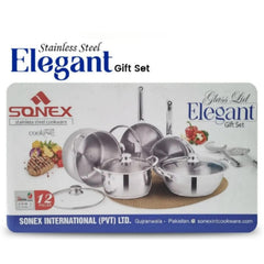Sonex Elegant Gift Pack – 12 Pieces Stainless Steel with Glass Lid