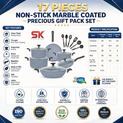 SK 17 Pieces GRAY Precious Gift Pack Set Non Stick Marble Coated