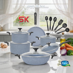 SK 17 Pieces GRAY Precious Gift Pack Set Non Stick Marble Coated