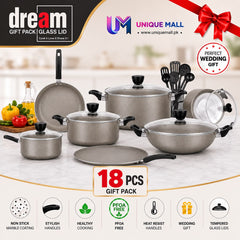 Dream 18-Piece Marble Non-Stick Cookware Gift Set - Multi-colours