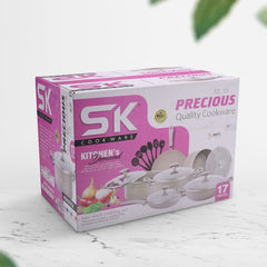 SK 17 Pieces GRAY Precious Gift Pack Set Non Stick Marble Coated
