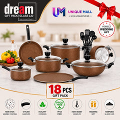 Dream 18-Piece Marble Non-Stick Cookware Gift Set - Multi-colours
