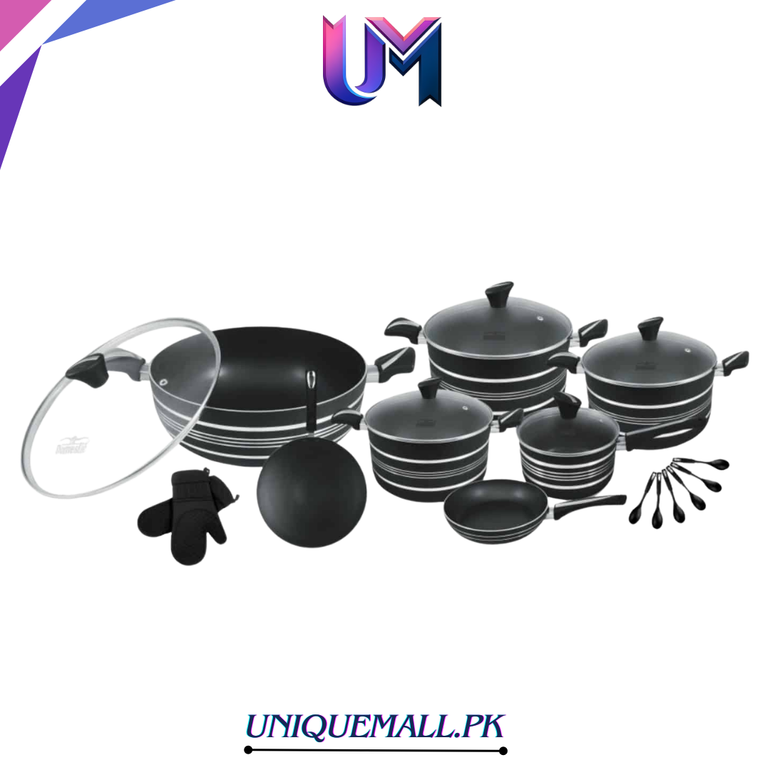 Domestic Stylish 21-Piece Non-Stick Cookware Gift Set Black