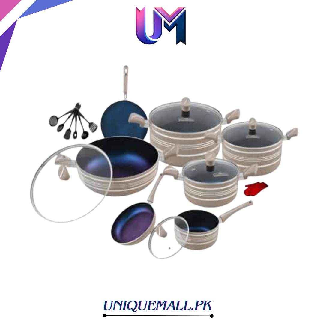 Domestic Stylish 21-Piece Non-Stick Cookware Gift Set Beige