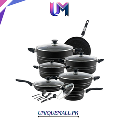 Domestic Wonderchef 19-Piece Marble Coated Non-Stick Gift Set Black